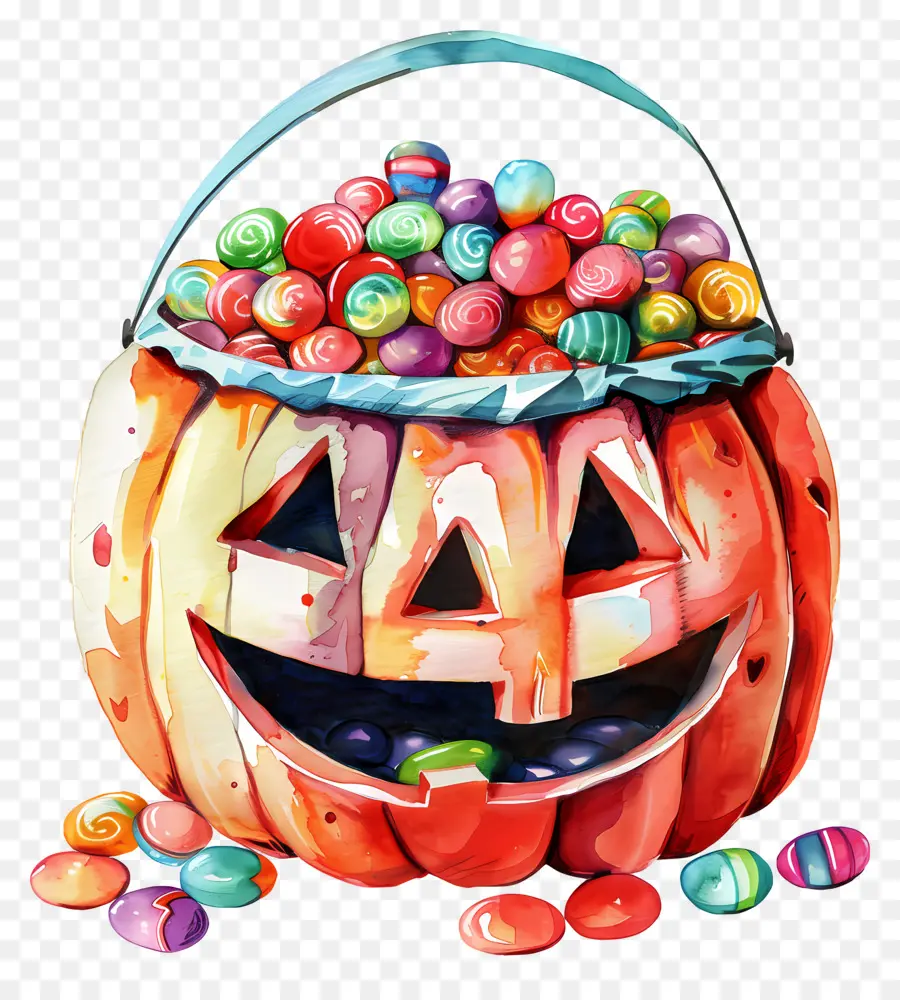 Panier D'halloween，Citrouille D'halloween Avec Des Bonbons PNG