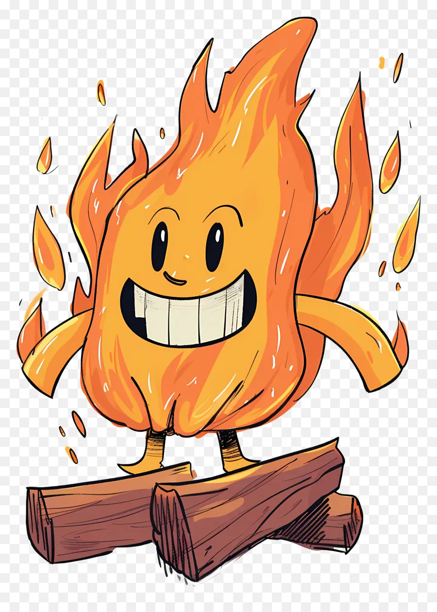 Feu De Camp，Flamme De Dessin Animé Heureux PNG