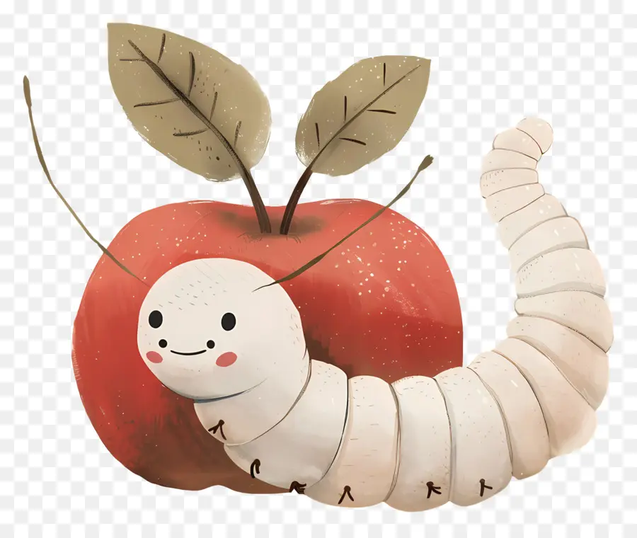 Pomme Avec Ver，Chenille Mignonne Sur Apple PNG