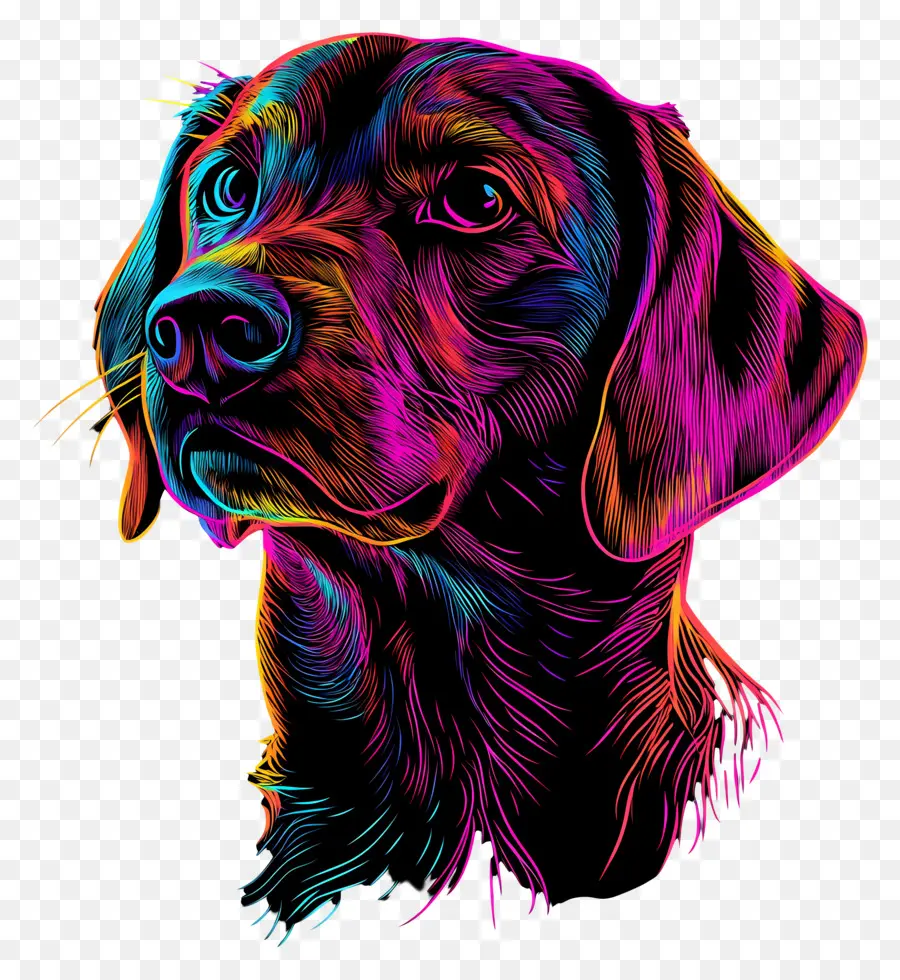 Ligne Néon，Chien Coloré PNG