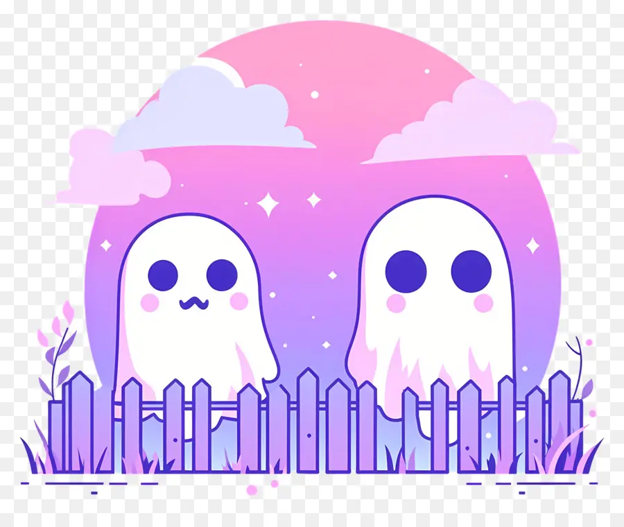 Clôture D'halloween，Fantômes Mignons Dans Le Cimetière PNG