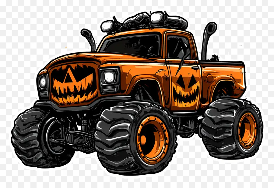 Camion Monstre D'halloween，Camion Monstre Orange PNG