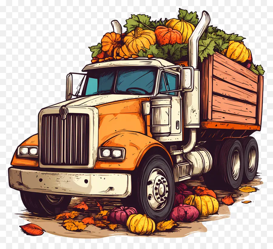 Camion D'automne，Camion Avec Des Citrouilles PNG