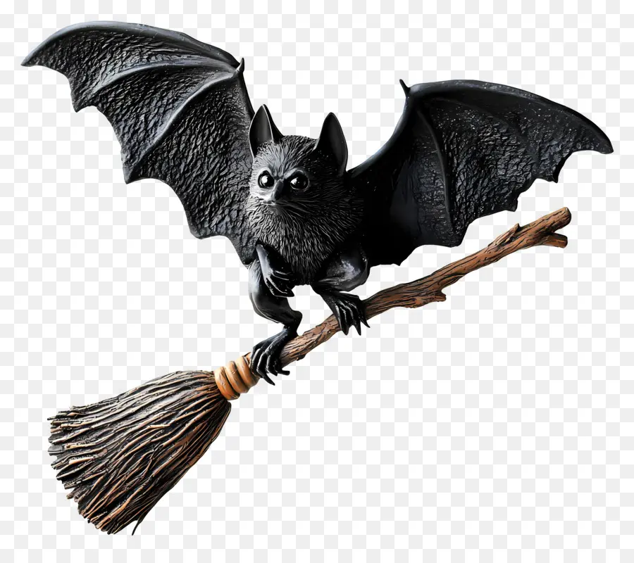 Chauves Souris D'halloween，Chauve Souris Sur Balai PNG