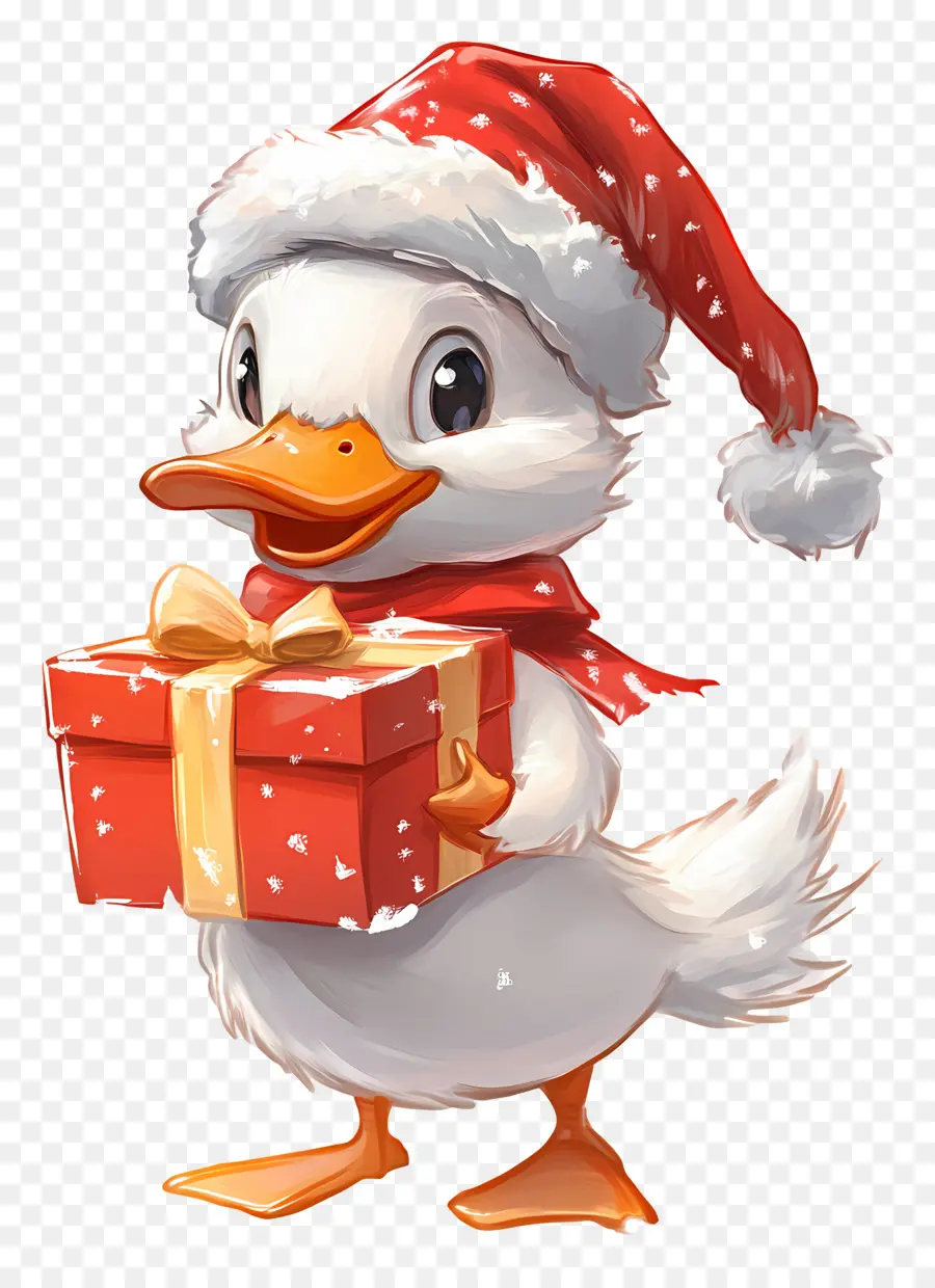 Canard De Noël，Canard Avec Boîte Cadeau PNG