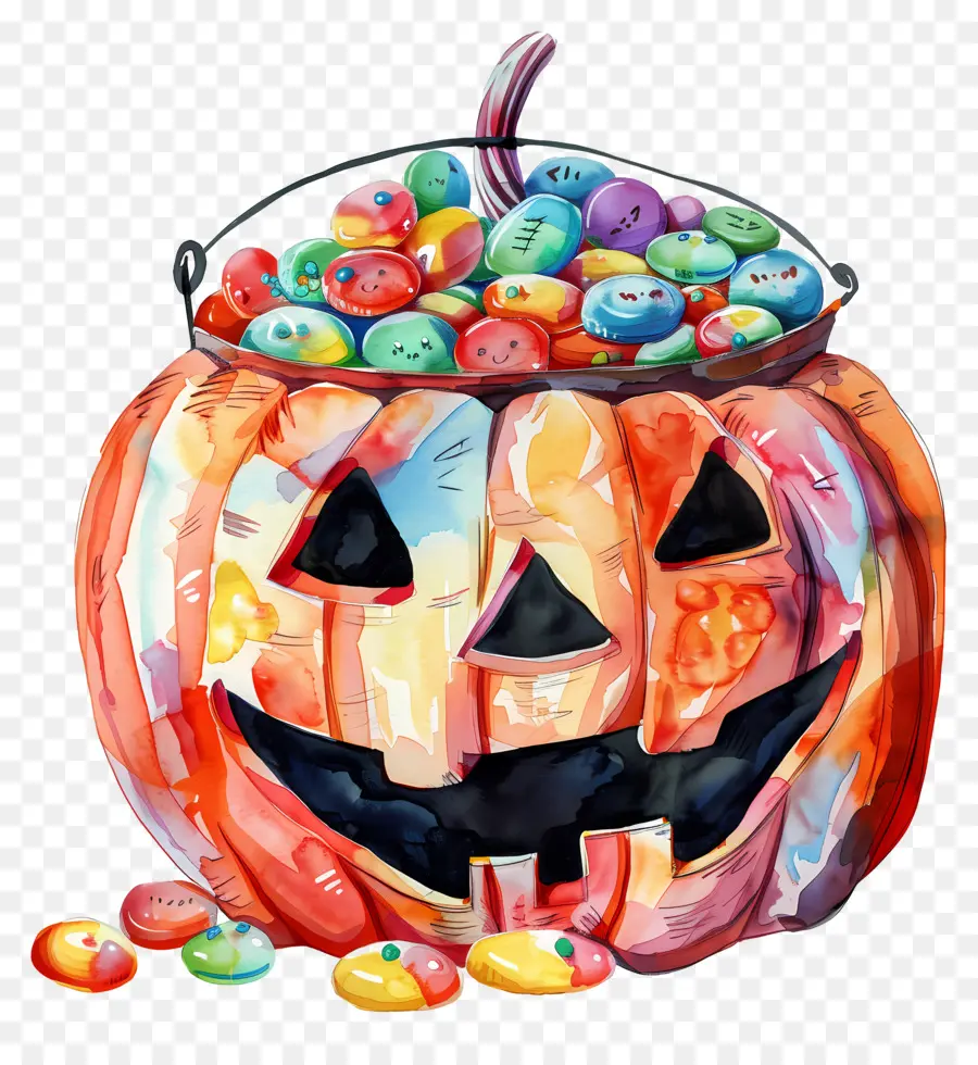 Panier D'halloween，Citrouille D'halloween Avec Des Bonbons PNG