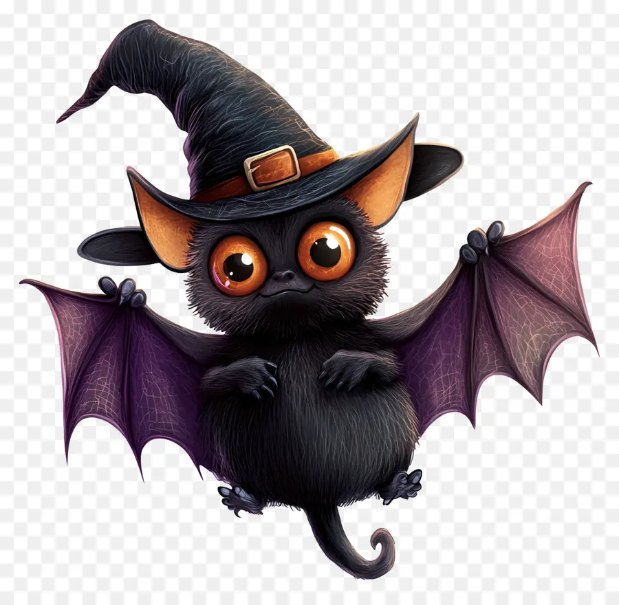 Chauve Souris D'halloween，Chauve Souris Mignonne Avec Chapeau De Sorcière PNG