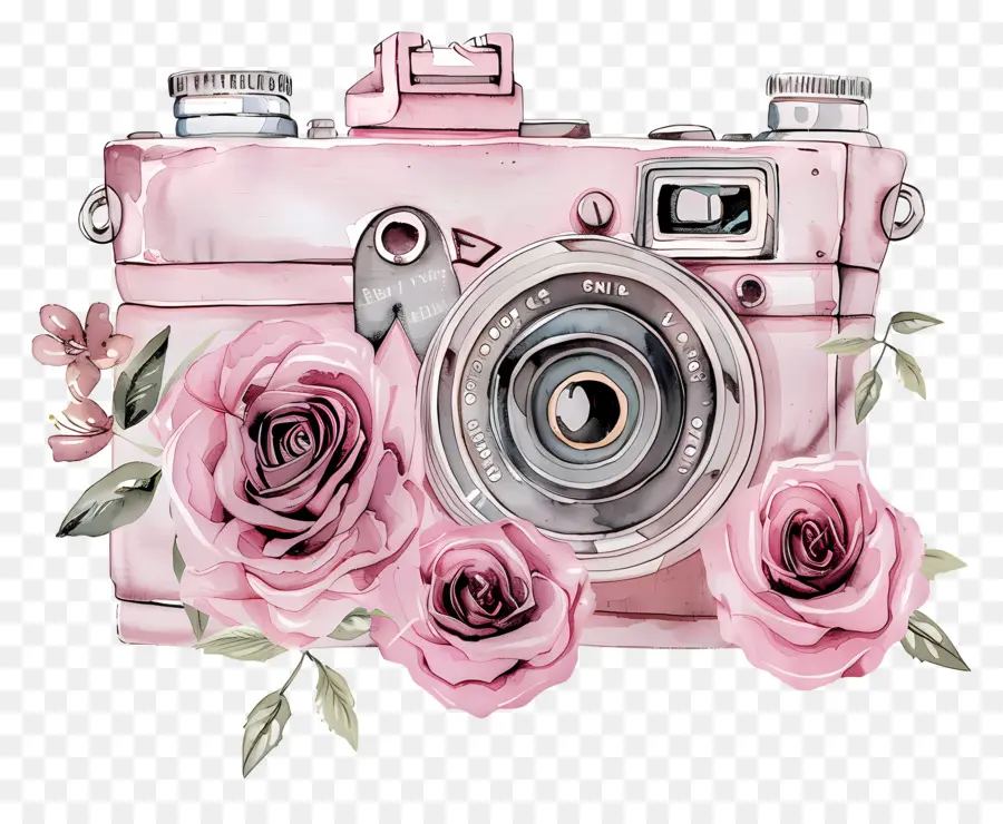 Appareil Photo Aquarelle，Appareil Photo Vintage Avec Des Roses PNG