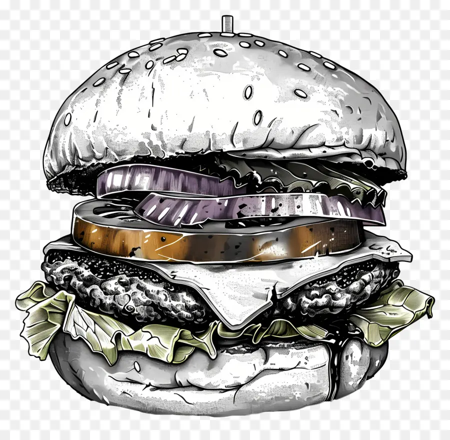 Aperçu Du Hamburger，Burger Noir Et Blanc PNG