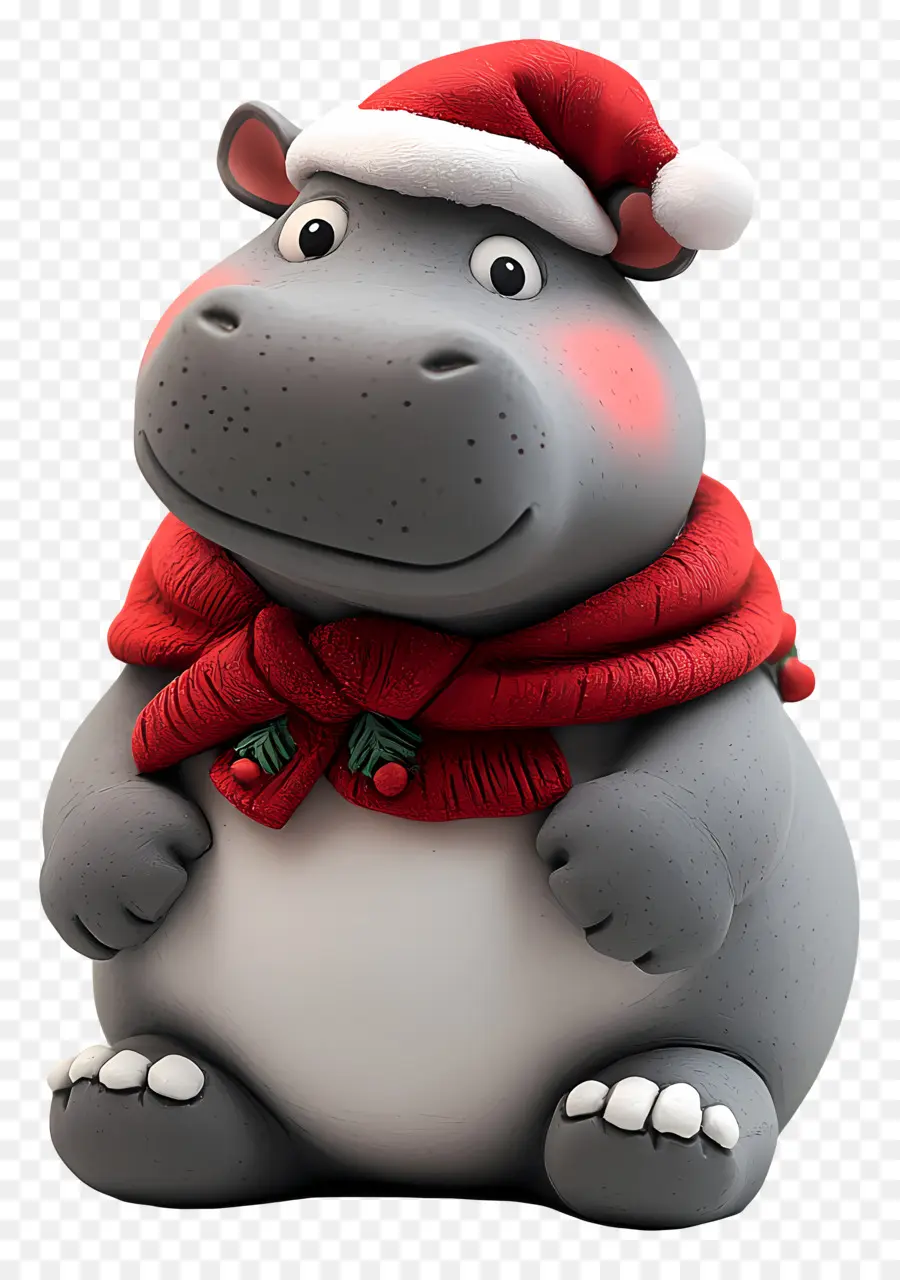 Hippopotame De Noël，Hippopotame En Argile Avec Bonnet De Noel PNG