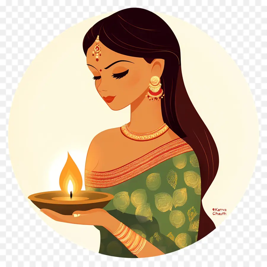 Karva Chauth，Femme Avec Diya PNG