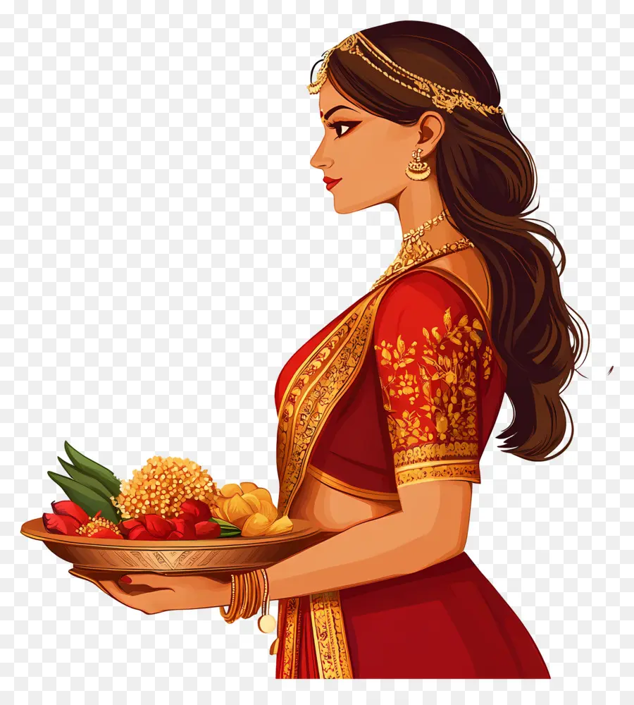 Karva Chauth，Femme Traditionnelle Avec Assiette PNG