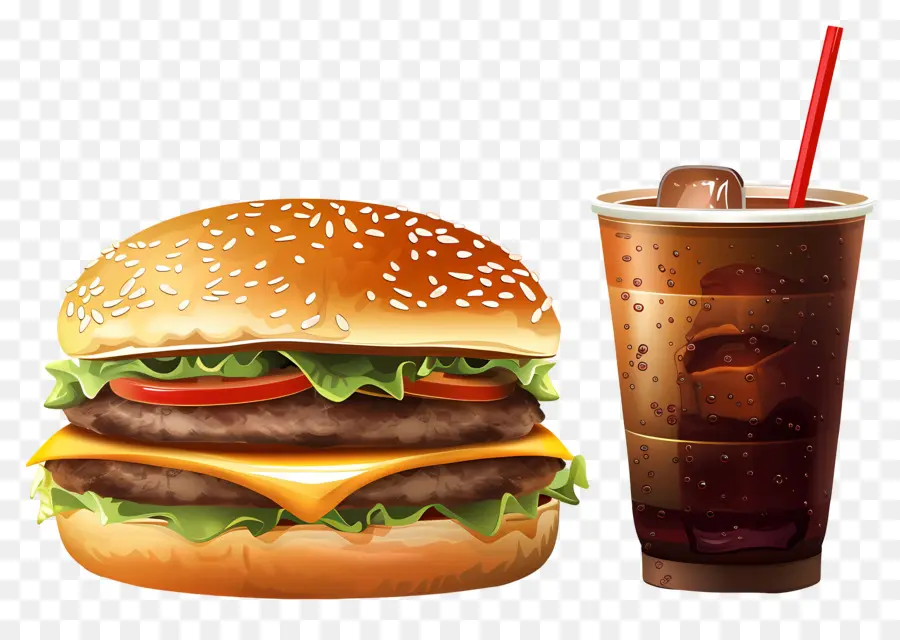 Burger Coca Cola，Hamburger Et Boisson PNG