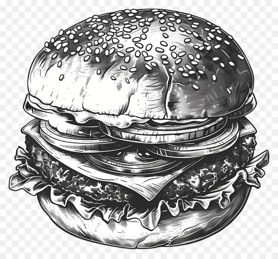 Aperçu Du Hamburger，Burger Noir Et Blanc PNG