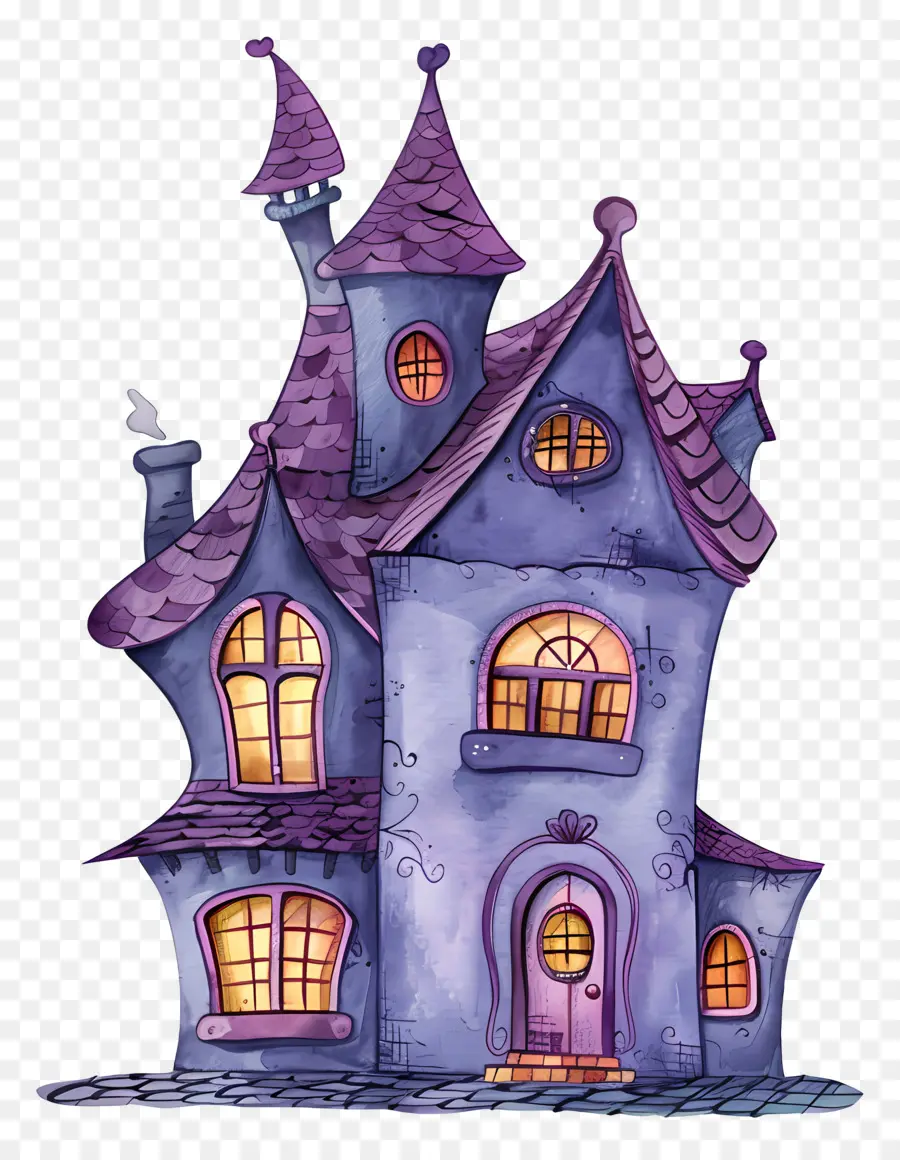 Maison Hantée Aquarelle，Maison De Dessin Animé PNG