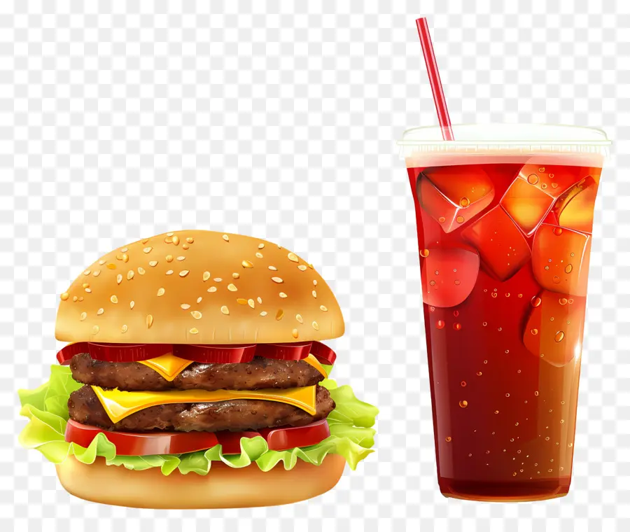 Burger Coca Cola，Hamburger Et Boisson PNG