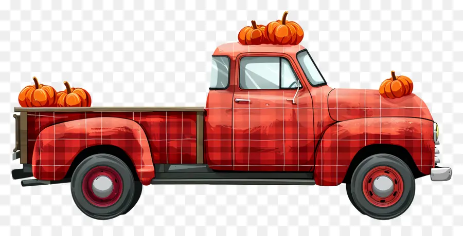 Camion Citrouille，Camion Rouge Avec Des Citrouilles PNG