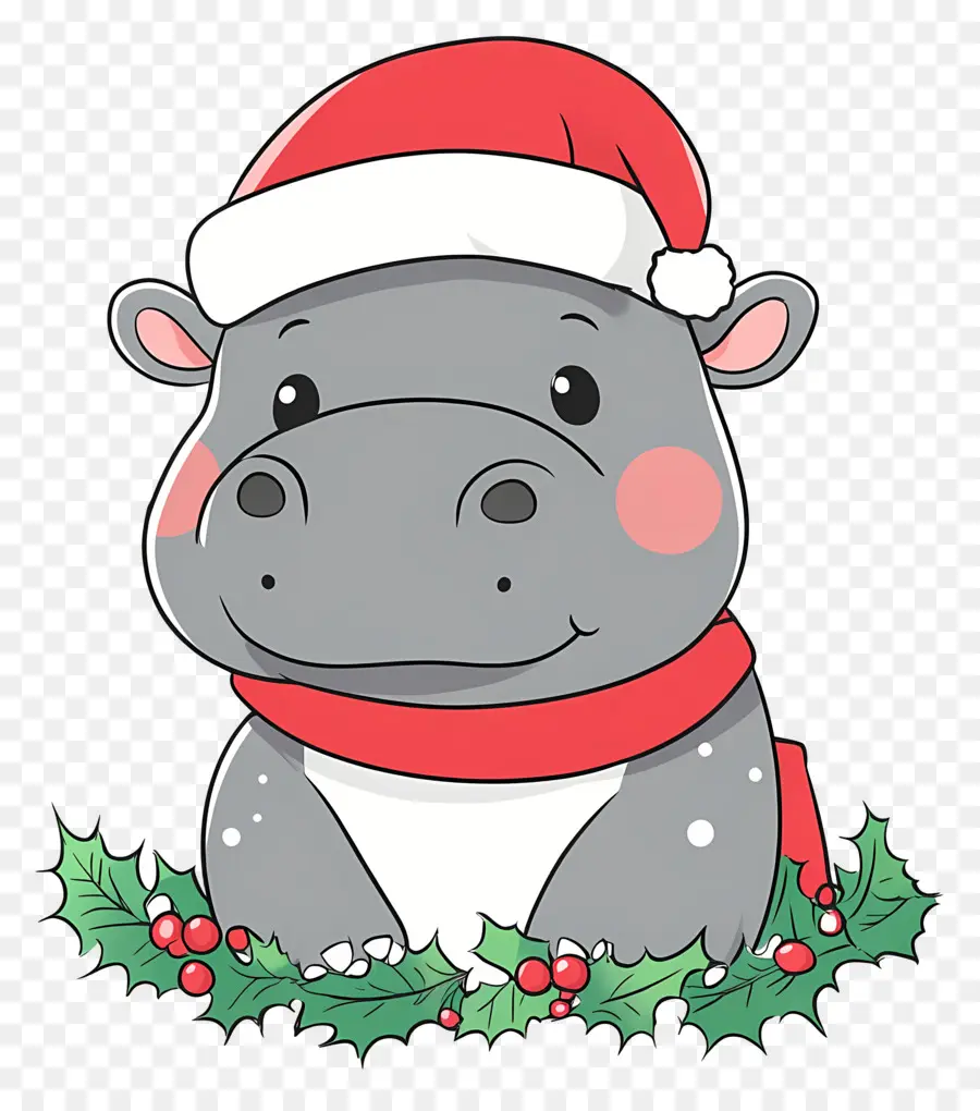 Hippopotame De Noël，Hippopotame Avec Bonnet De Noel PNG