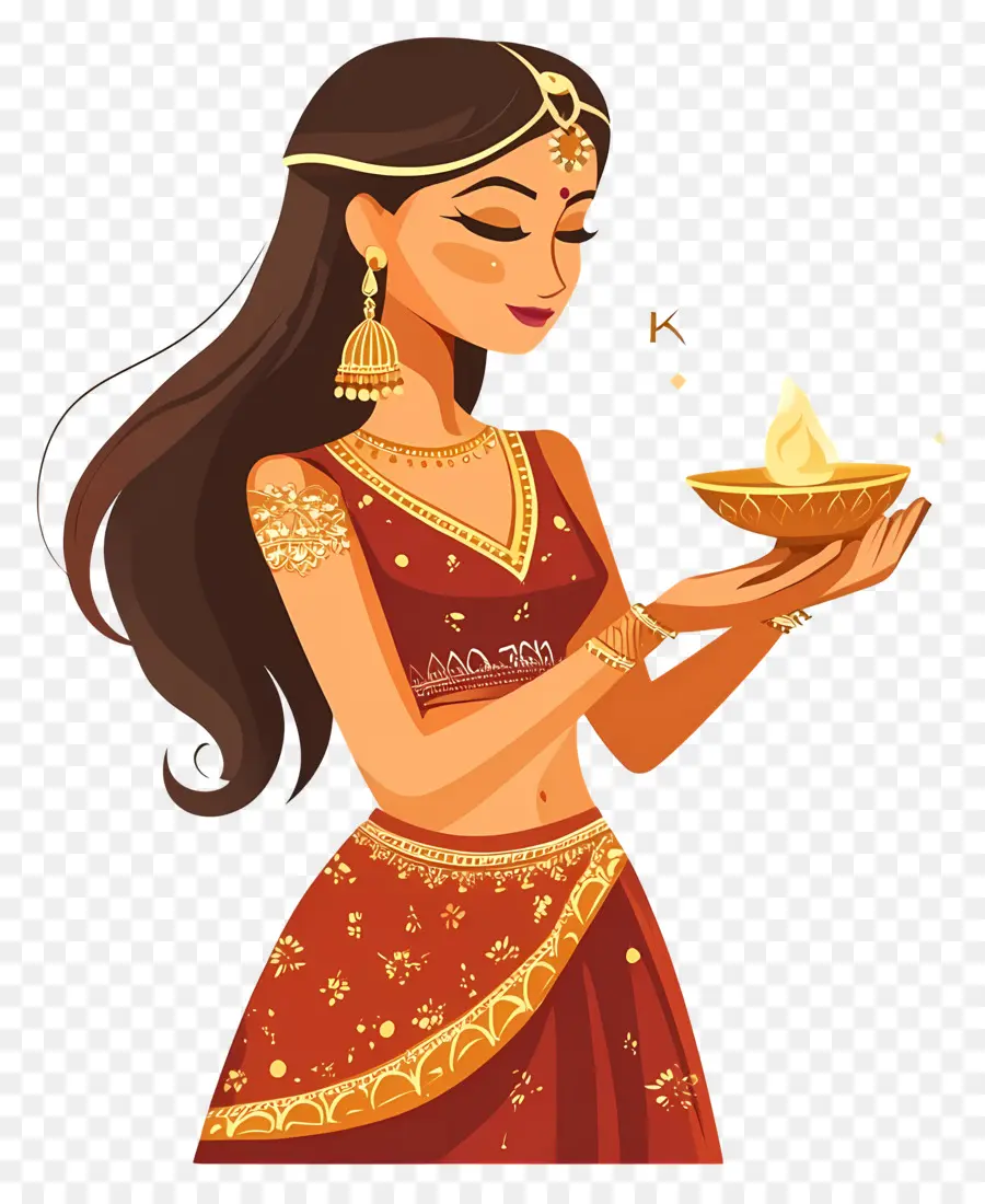 Karva Chauth，Femme Avec Lampe PNG