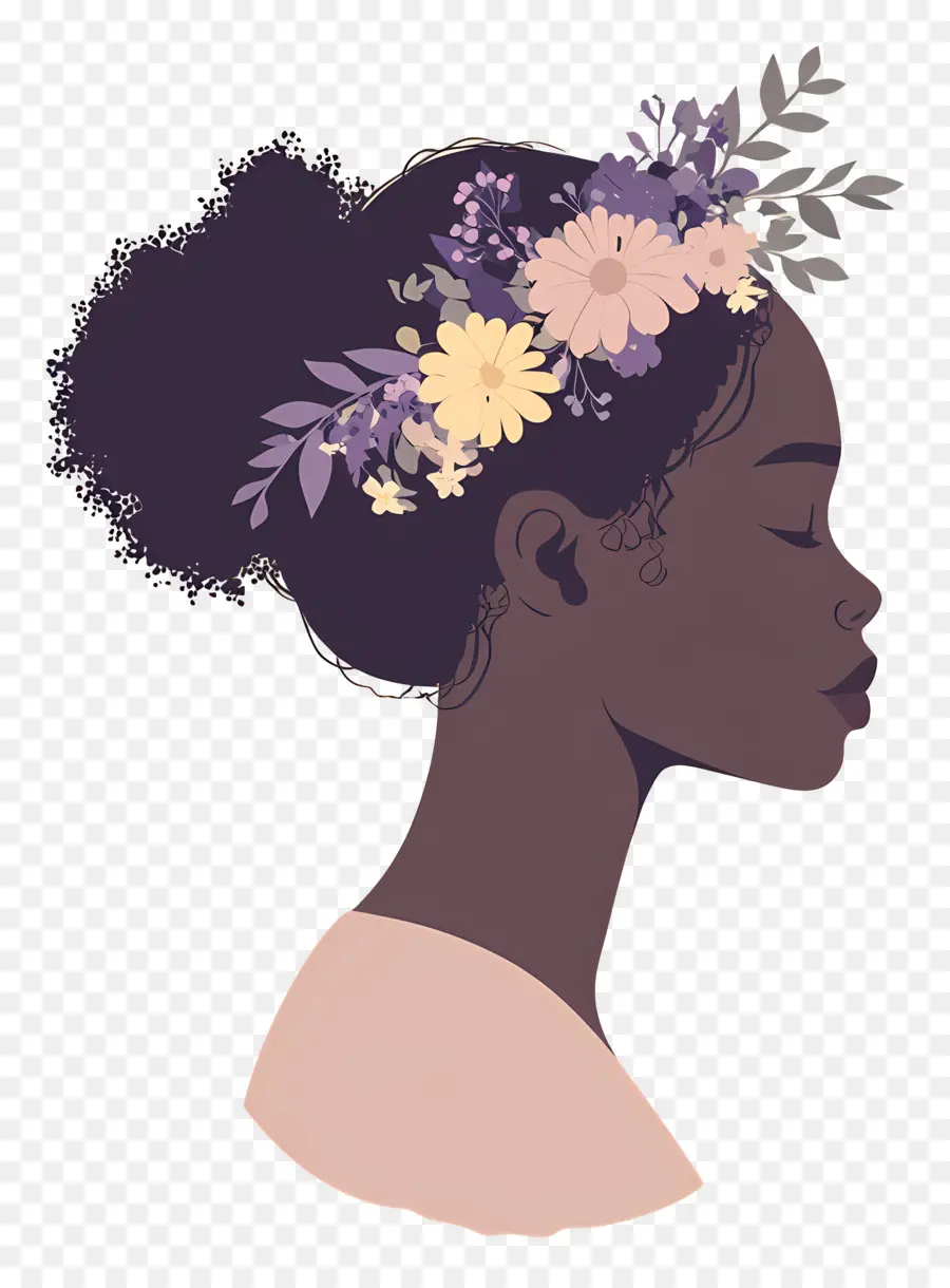 Logo De Fille，Profil Avec Des Fleurs Violettes PNG