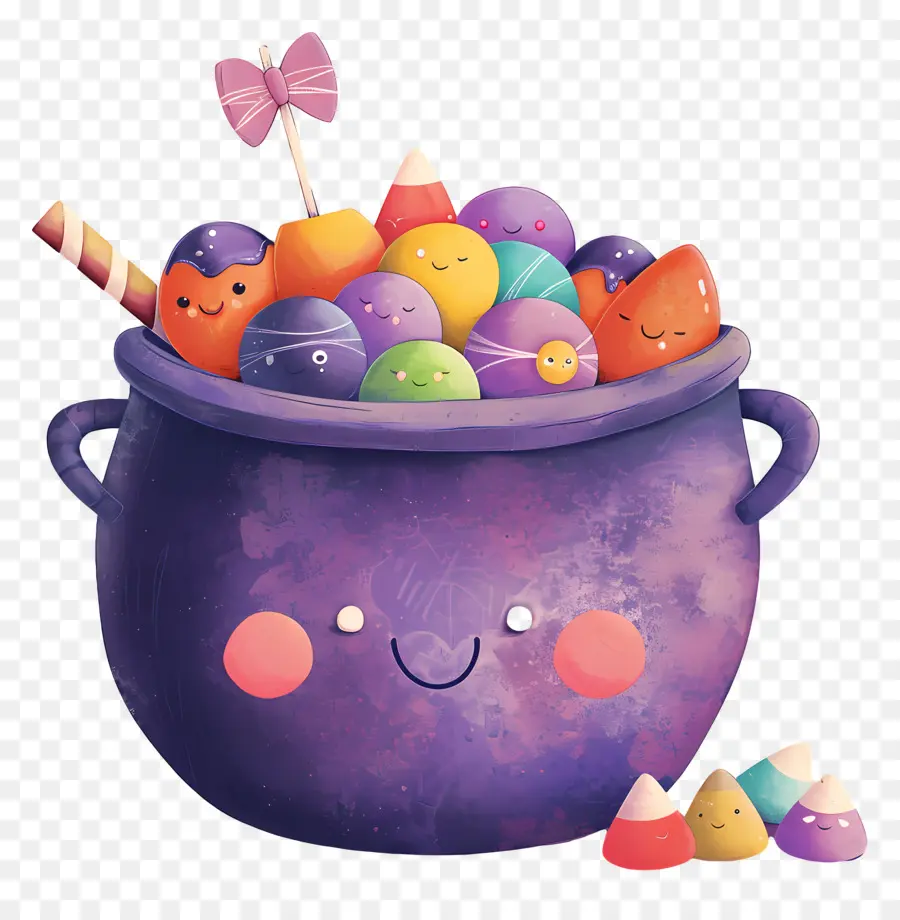 Bonbons D'halloween，Chaudron De Bonbons Violets PNG