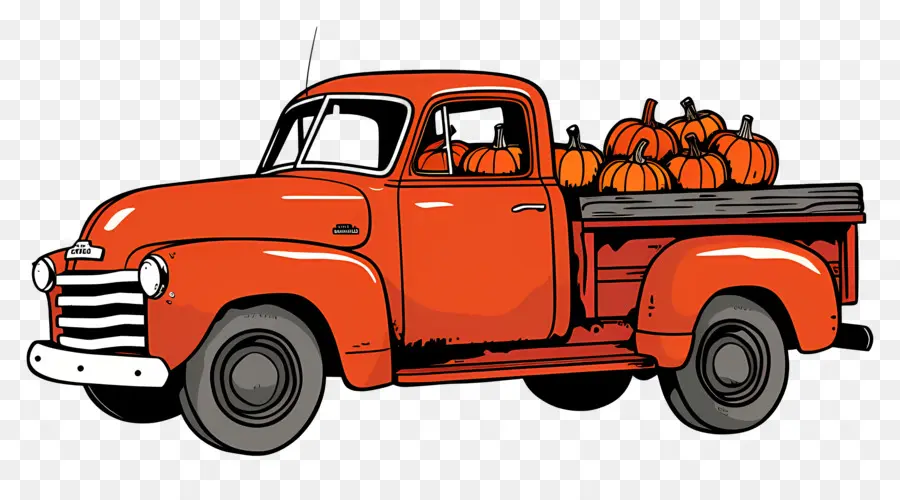 Camion Citrouille，Camion Orange Avec Des Citrouilles PNG