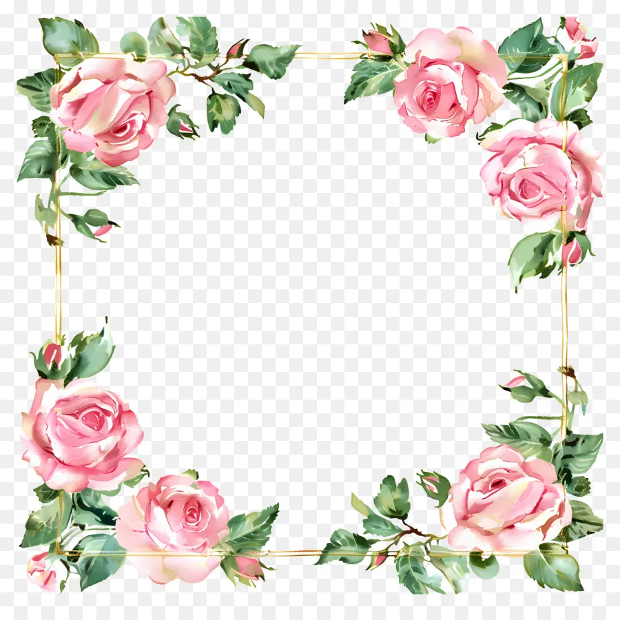 Cadre Doré，Fleurs Roses PNG