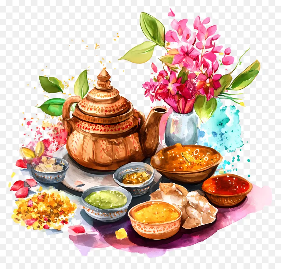 Karva Chauth，Cuisine Traditionnelle Et Thé PNG