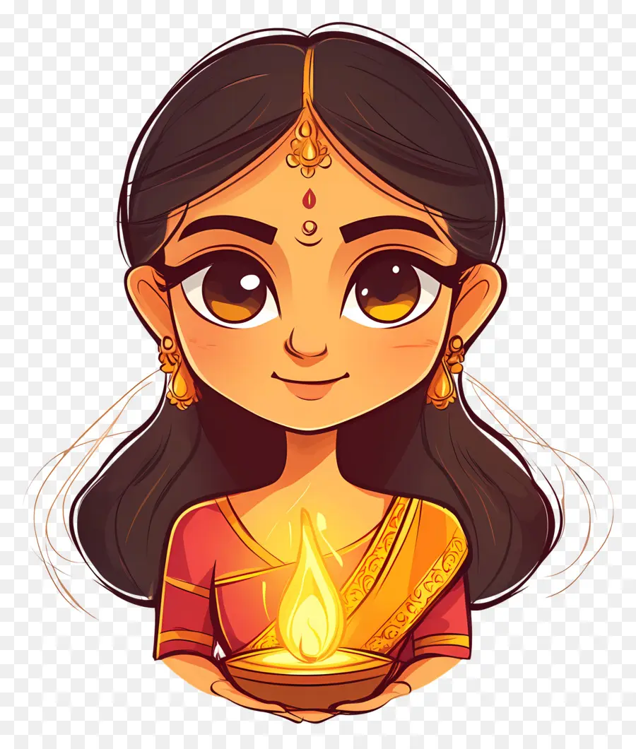 Deepavali，Fille Avec Diya PNG