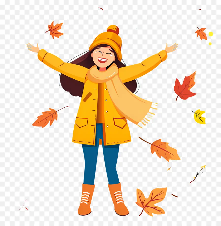 Fond D'automne，Fille Avec Des Feuilles D'automne PNG