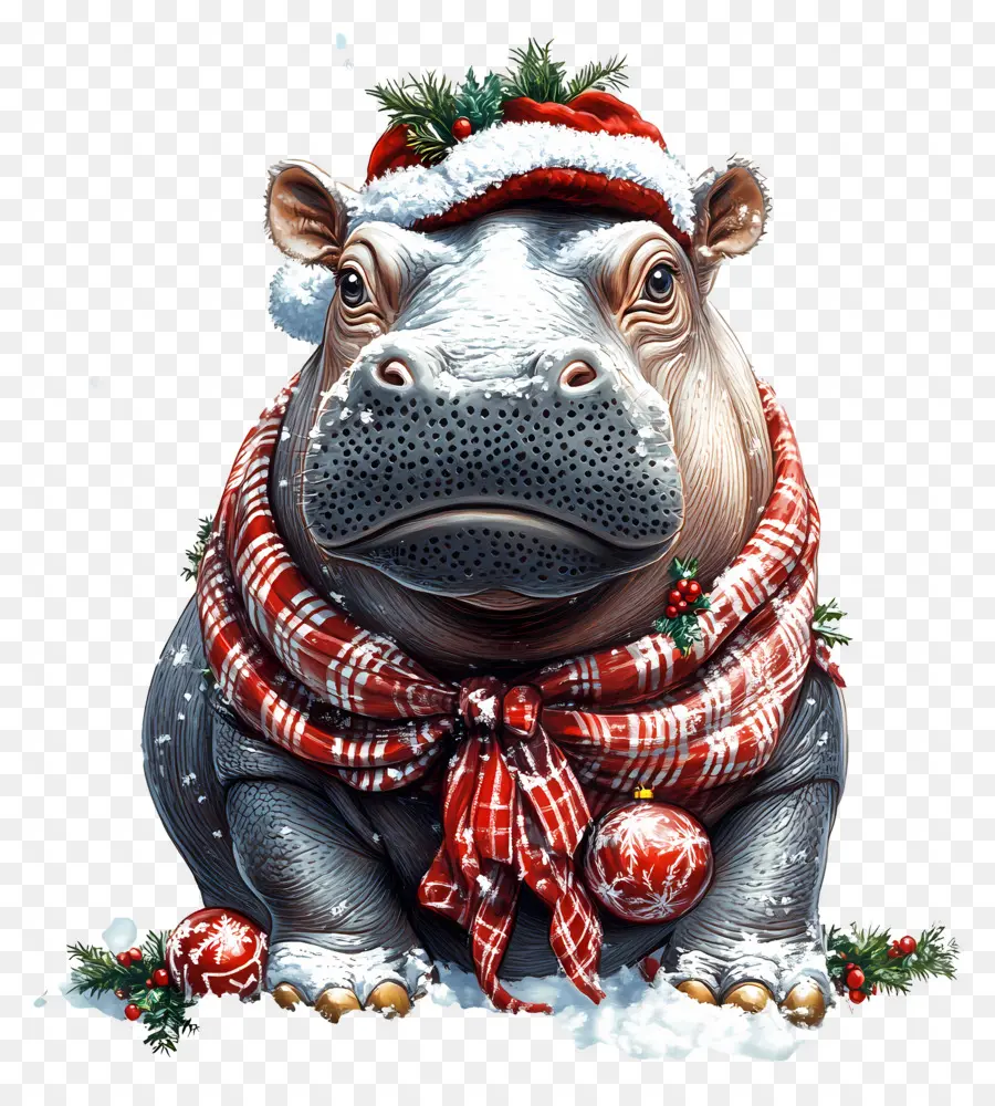 Hippopotame De Noël，Hippopotame Avec Bonnet De Noel PNG