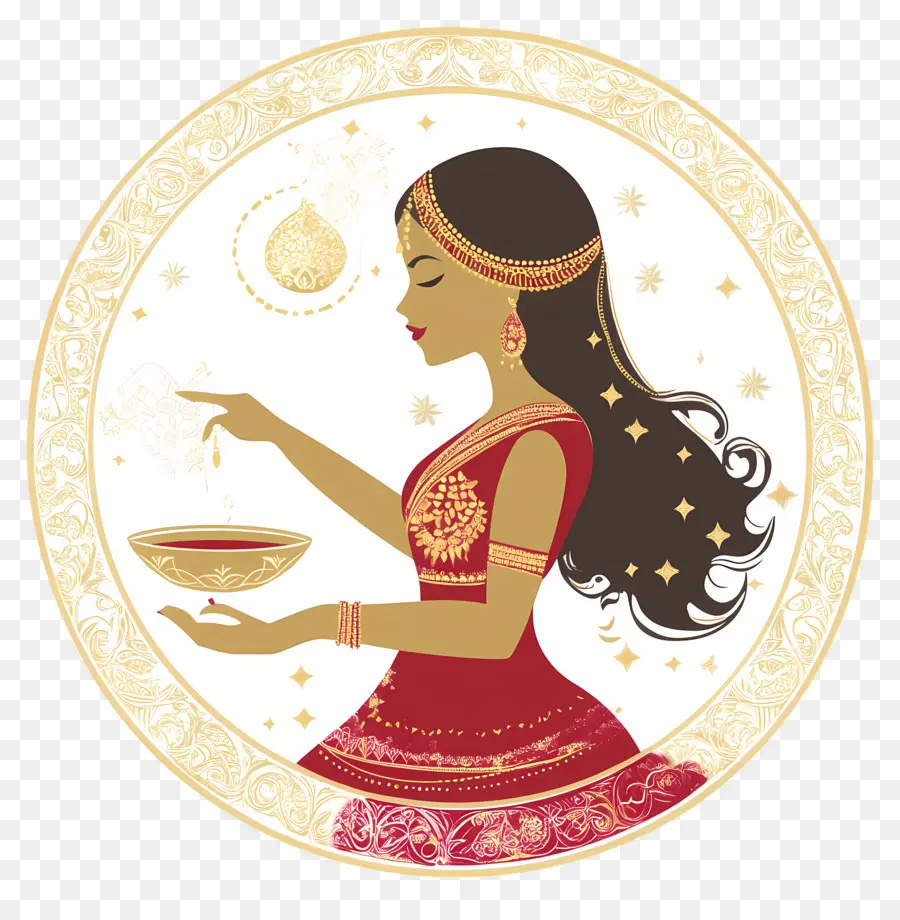 Karva Chauth，Femme Avec Diya PNG