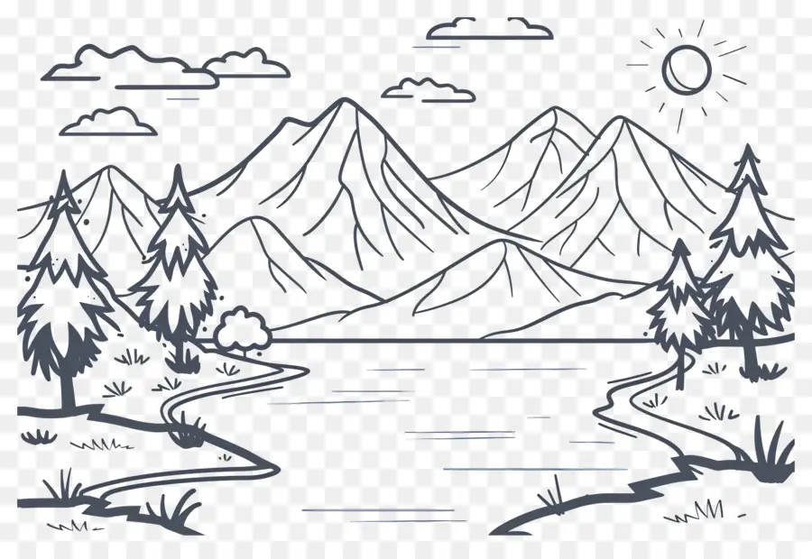 Aperçu De La Montagne，Montagne De Dessin Au Trait PNG