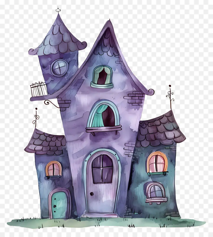 Maison Hantée Aquarelle，Maison De Dessin Animé PNG