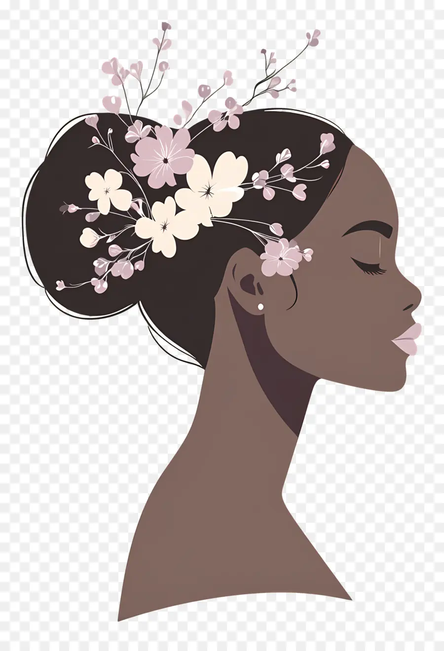 Logo De Fille，Profil Avec Cheveux Fleuris PNG