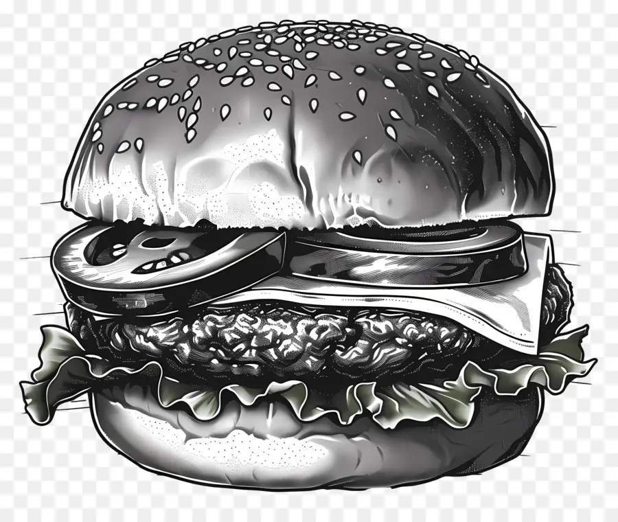 Aperçu Du Hamburger，Burger De Croquis PNG