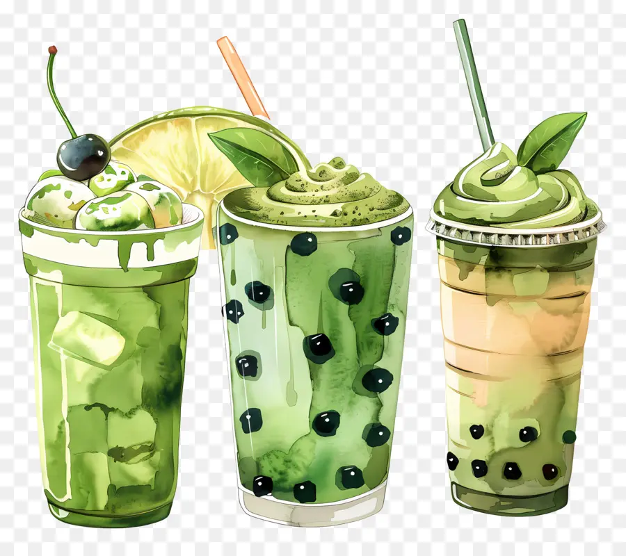 Boisson Au Matcha，Smoothies Verts PNG