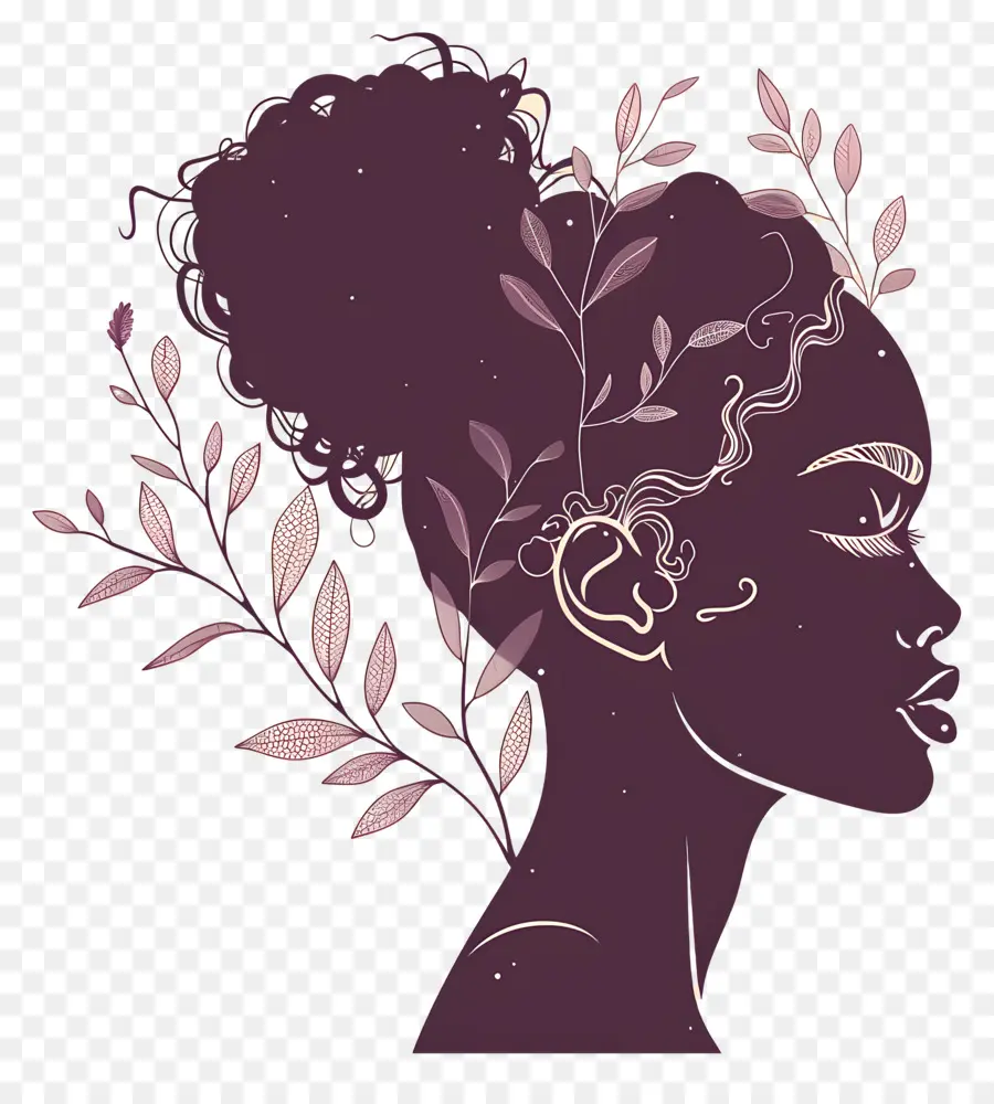 Logo De Fille，Profil Avec Cheveux Fleuris PNG