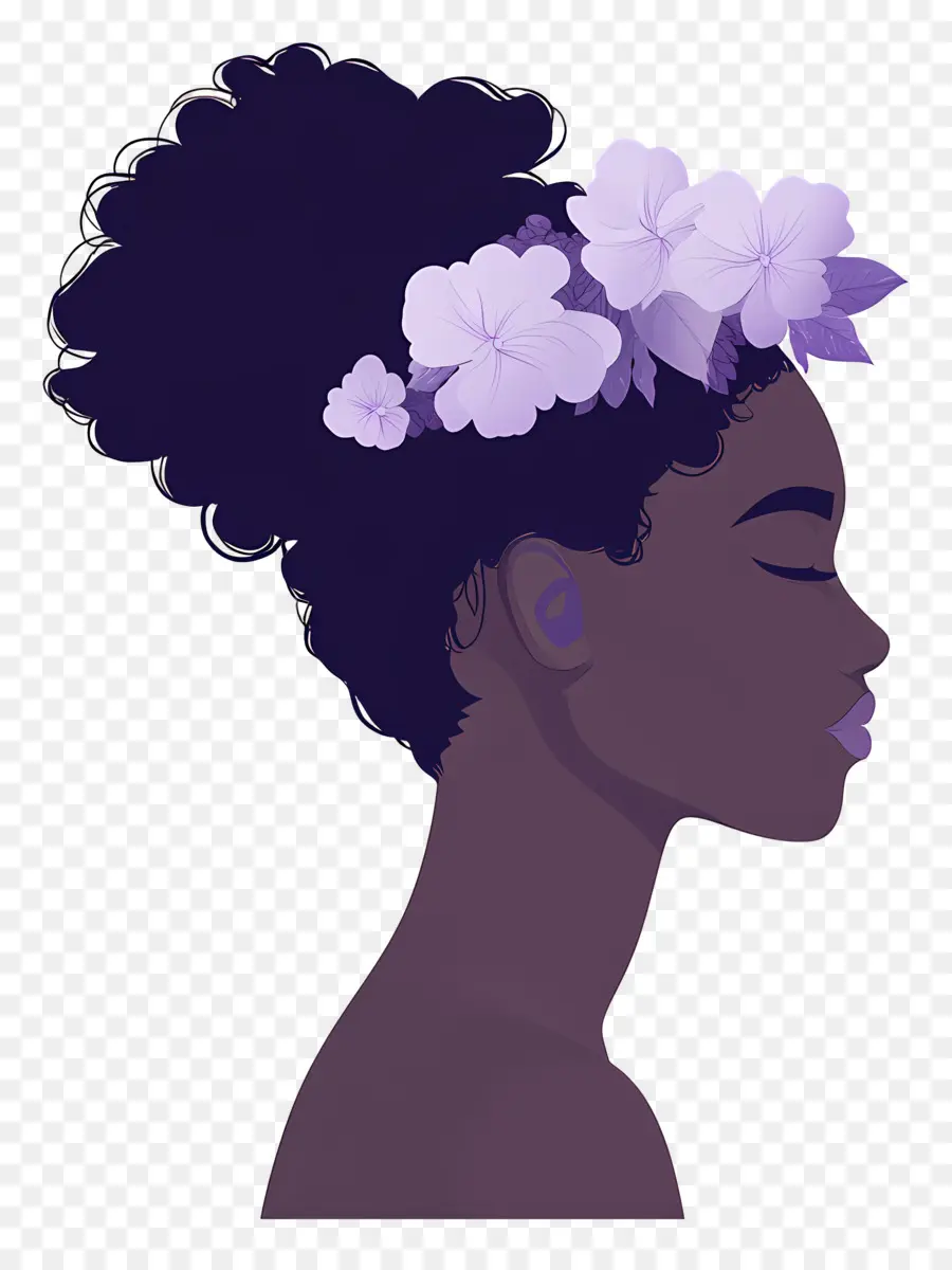 Logo De Fille，Profil Avec Des Fleurs Violettes PNG