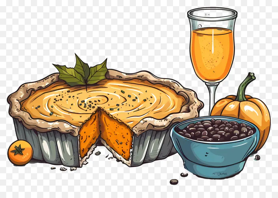 Tarte De Thanksgiving，Tarte à La Citrouille Et Boisson PNG