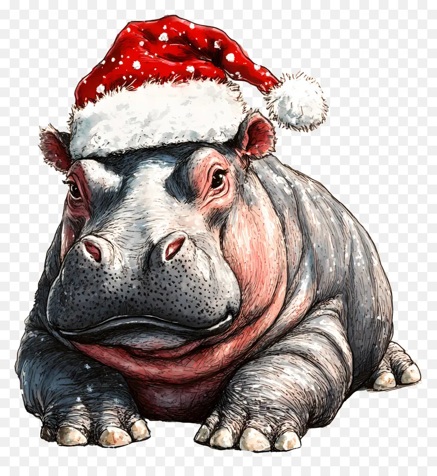 Hippopotame De Noël，Hippopotame Avec Bonnet De Noel PNG