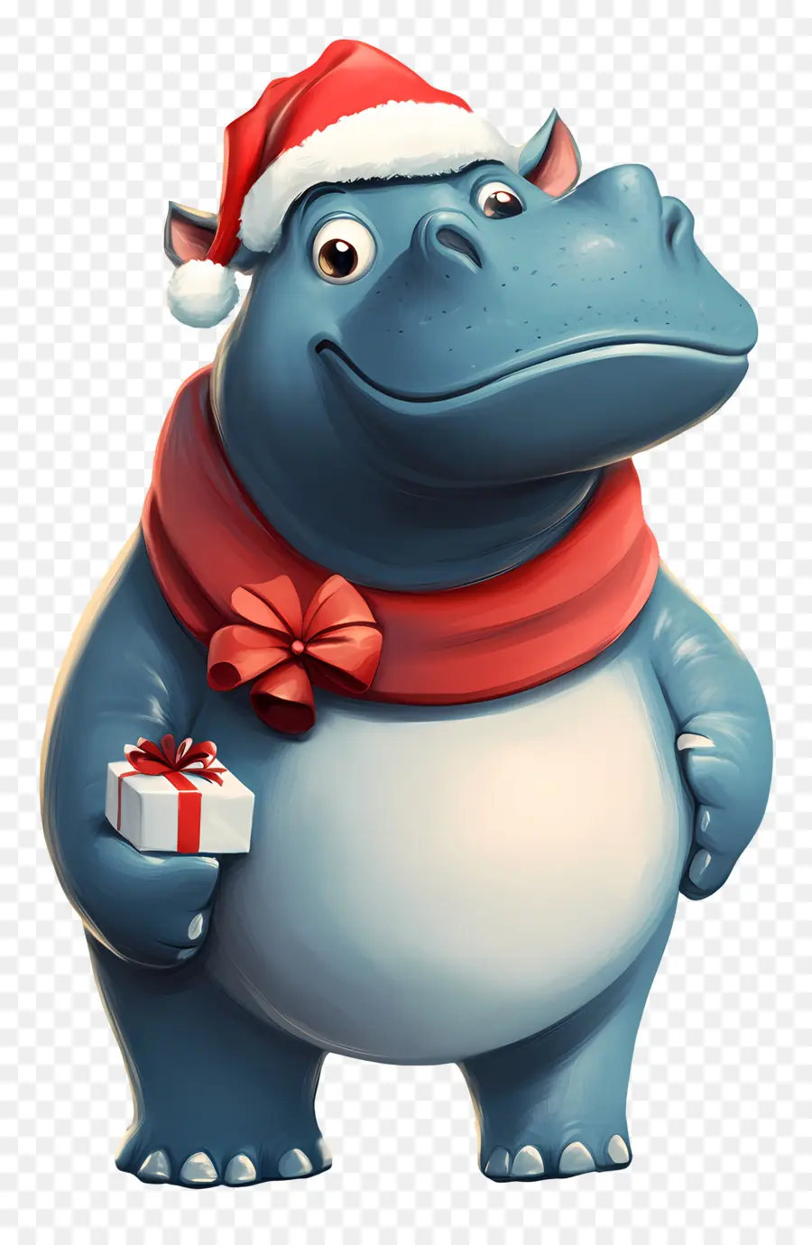 Hippopotame De Noël，Hippopotame Avec Cadeau PNG