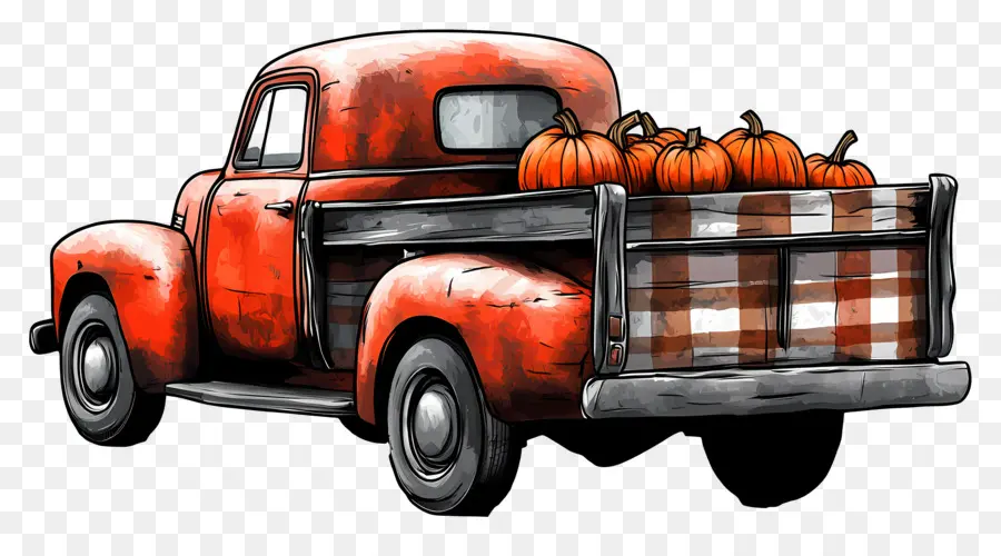 Camion Citrouille，Camion Orange Avec Des Citrouilles PNG