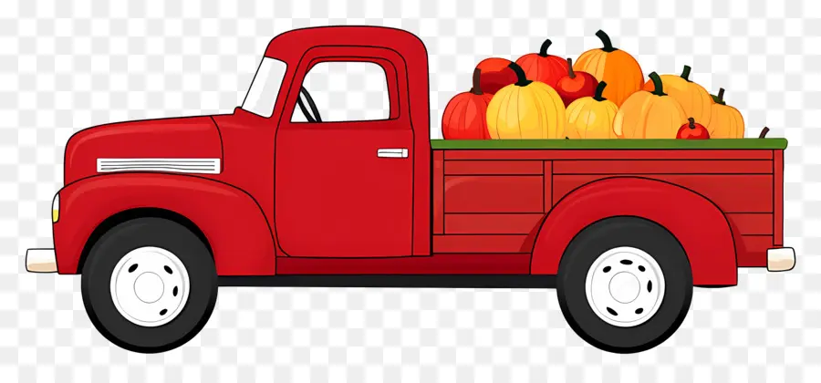 Camion Citrouille，Camion Rouge Avec Des Citrouilles PNG