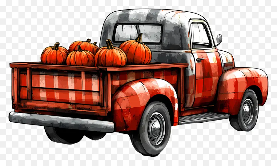 Camion Citrouille，Camion Bleu Avec Des Citrouilles PNG