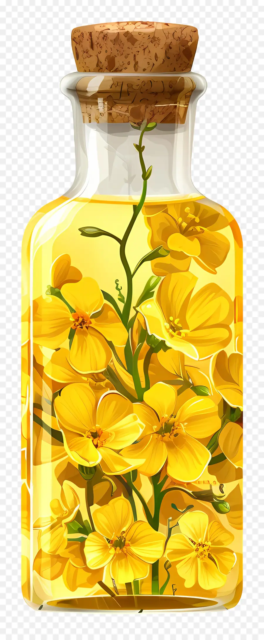 Huile De Canola，Fleurs Jaunes Dans Une Bouteille PNG