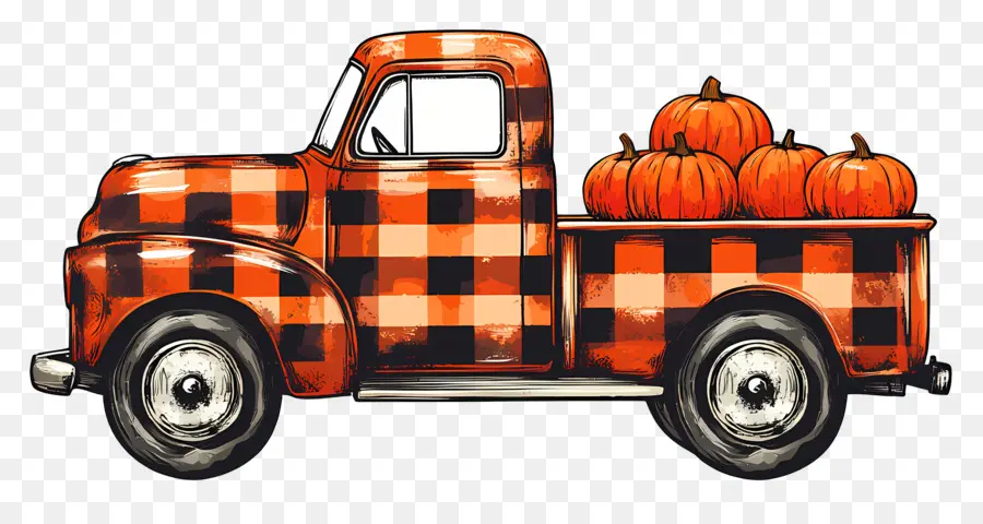 Camion Citrouille，Camion Bleu Avec Des Citrouilles PNG