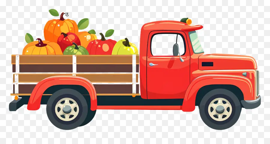 Camion Citrouille，Camion Rouge Avec Des Citrouilles PNG