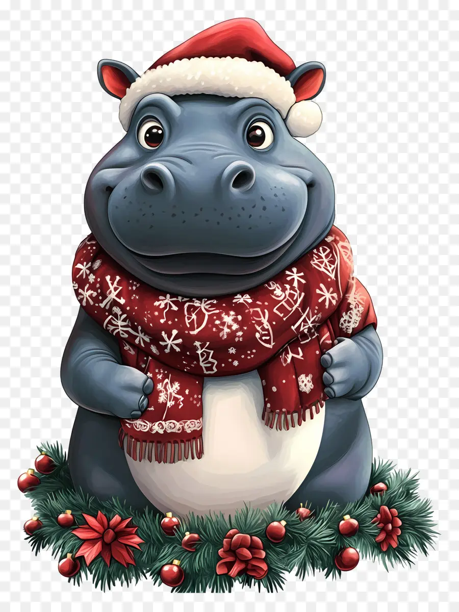 Hippopotame De Noël，Hippopotame En Bonnet De Noel PNG