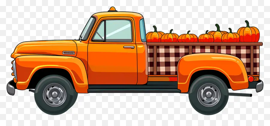 Camion Citrouille，Camion Rouge Avec Des Citrouilles PNG